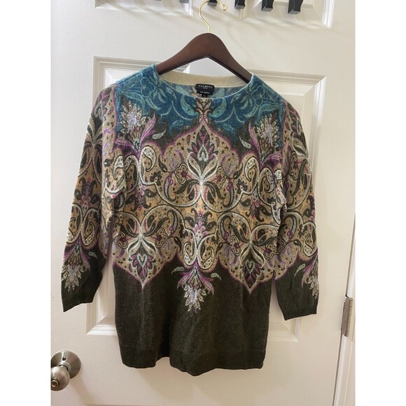 Talbots Womens Audrey Sweater Paisley Cashmere Blend 3/4 Sleeve Size MP - Picture 3 of 11